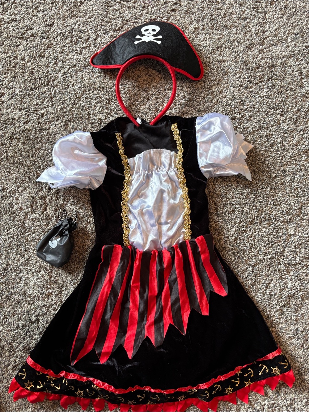 Kids Black and Red Pirate Costume Dress with Hat
